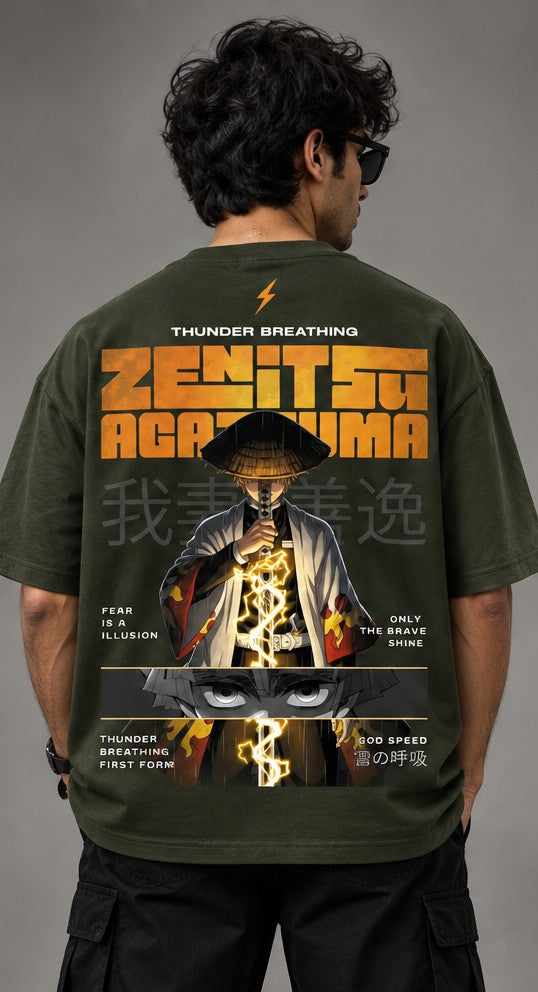 ZARVE Thunder Zenitsu T-Shirt — Olive Green